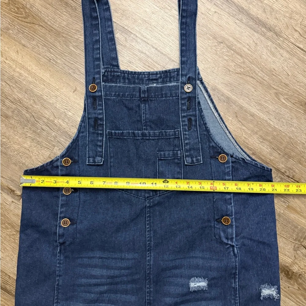Wide Leg Distressed Oversized Jean Overalls - Picture 5 of 14